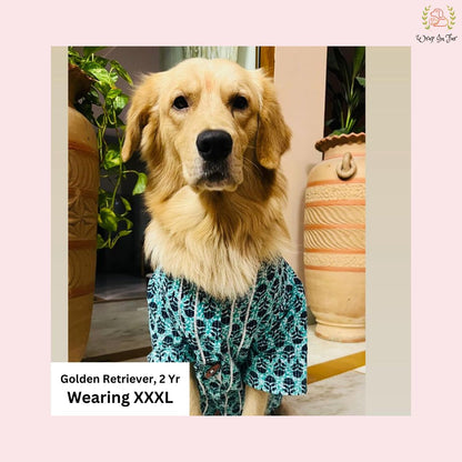Blue Floral Block Print Dog Kurta - Premium Indian Dog Ethnic Wear