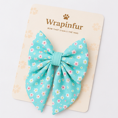  Sky Blue Floral Dog Bow Collar