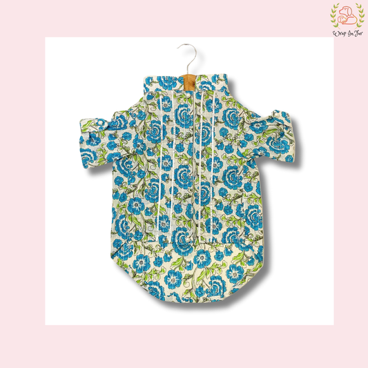Blue Floral Dog Kurta - Elegant Indian Dog Ethnic Wear Dress