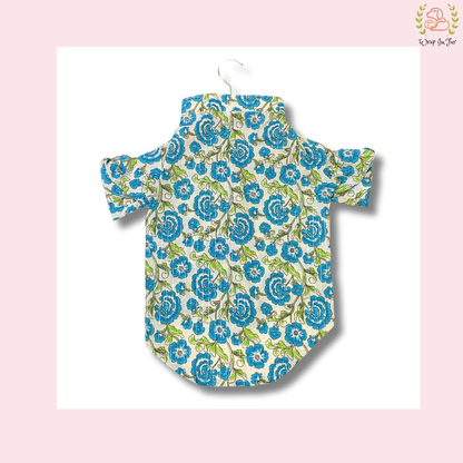 Blue Floral Dog Kurta - Elegant Indian Dog Ethnic Wear Dress