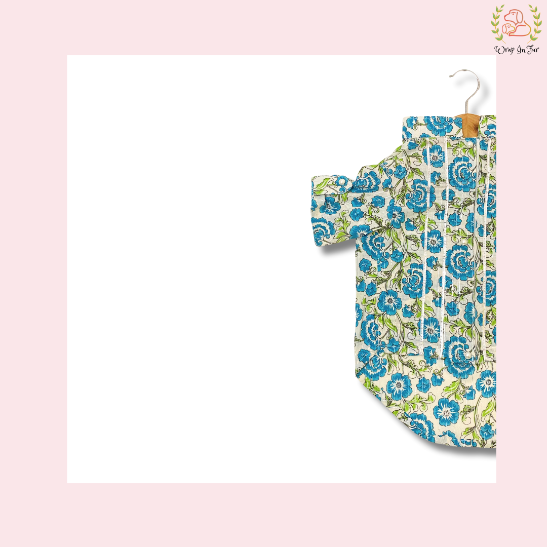 Blue Floral Dog Kurta - Elegant Indian Dog Ethnic Wear Dress
