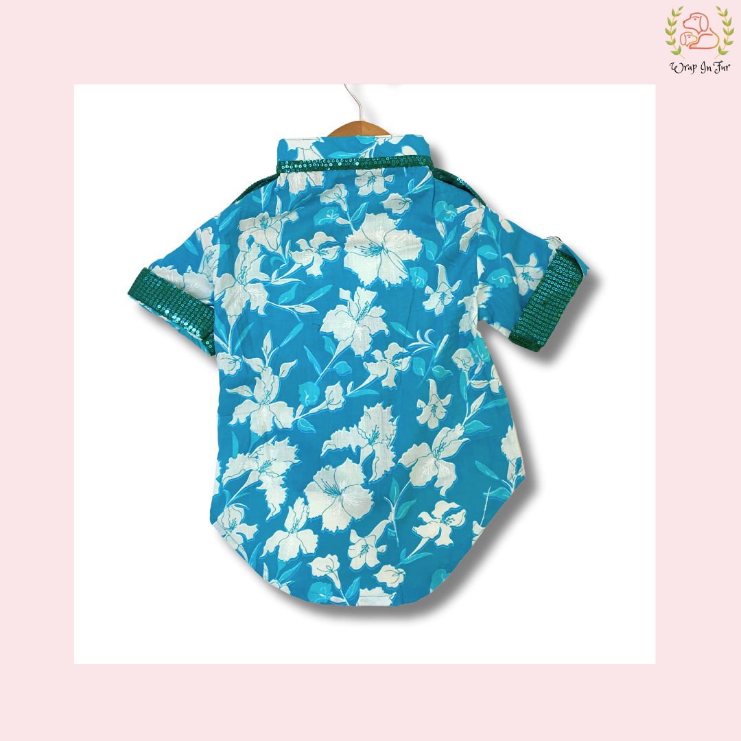 Blue Floral Dog Kurta - Sequined Indian Dog Ethnic Wear Dress