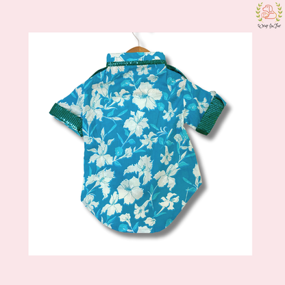Blue Floral Dog Kurta - Sequined Indian Dog Ethnic Wear Dress