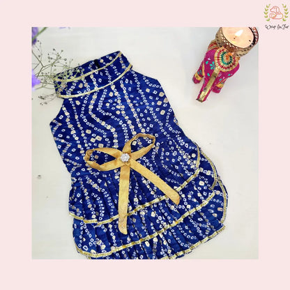 Blue Golden Princess Dog Frock – Bridal Outfit for Dogs