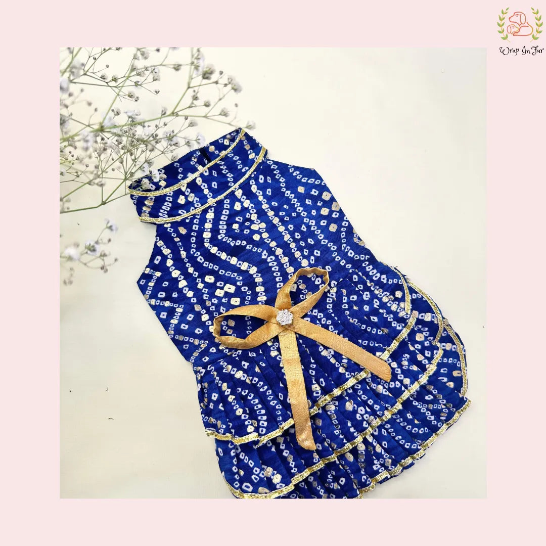 Blue Golden Princess Dog Frock – Bridal Outfit for Dogs