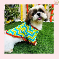 Blue & Green Chevron Dog Angarkha Kurta - Traditional Indian Dog Ethnic Wear