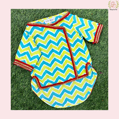 Blue & Green Chevron Dog Angarkha Kurta - Traditional Indian Dog Ethnic Wear