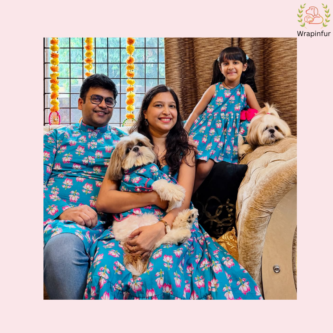Blue Lotus Dog Kurta Dress - Royal Indian Dog Ethnic Wear Twinning Dress