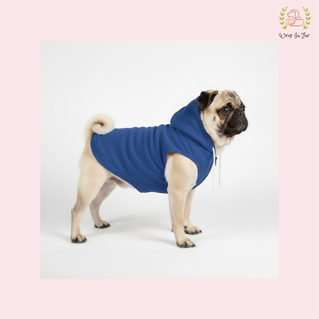 Blue Sleeveless Dog Winter Hoodie – Warm Fleece Winter Wear