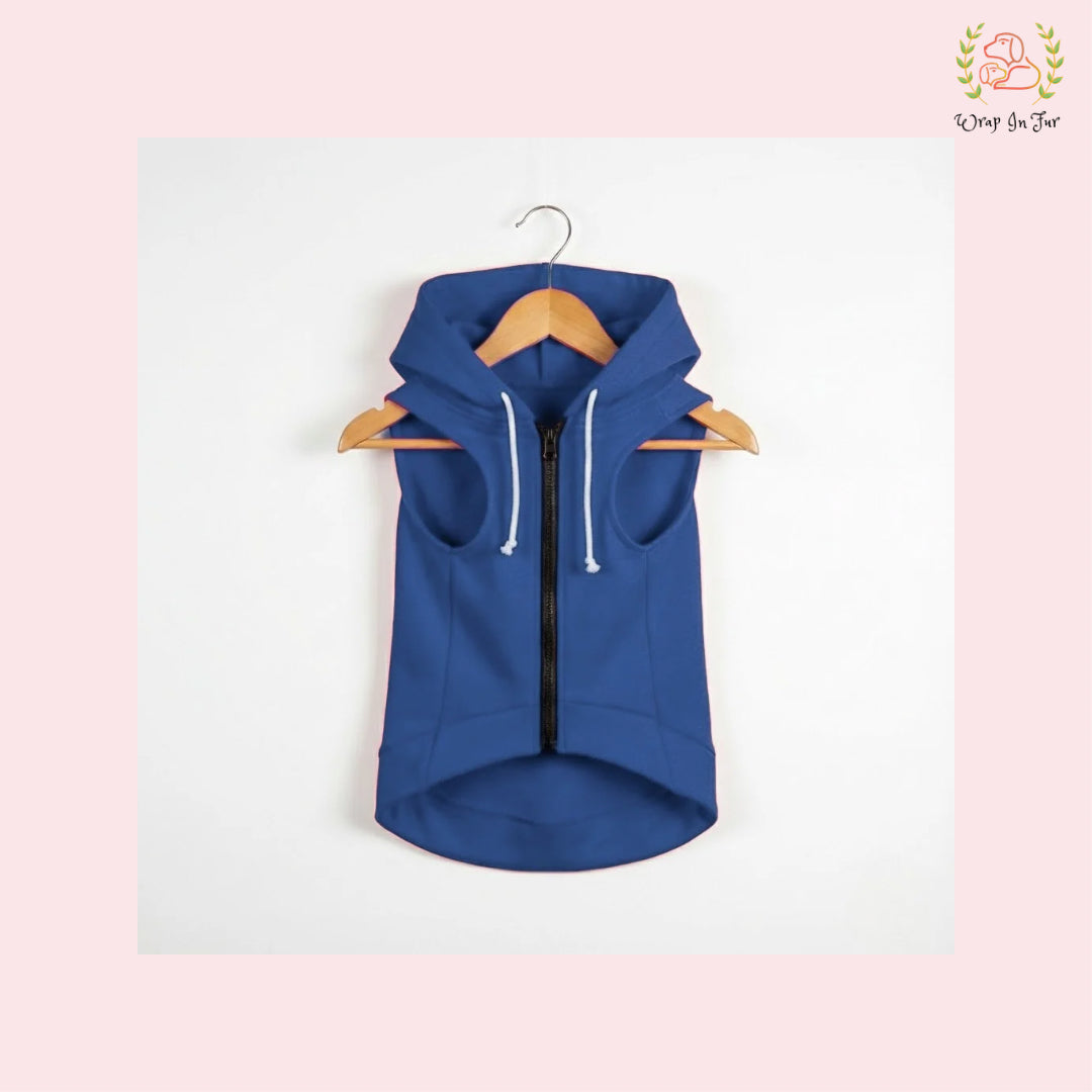 Blue Sleeveless Dog Winter Hoodie – Warm Fleece Winter Wear