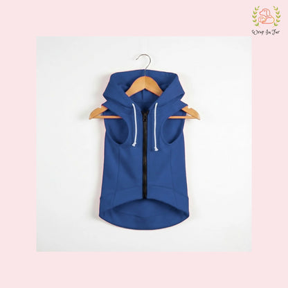 Blue Sleeveless Dog Winter Hoodie – Warm Fleece Winter Wear