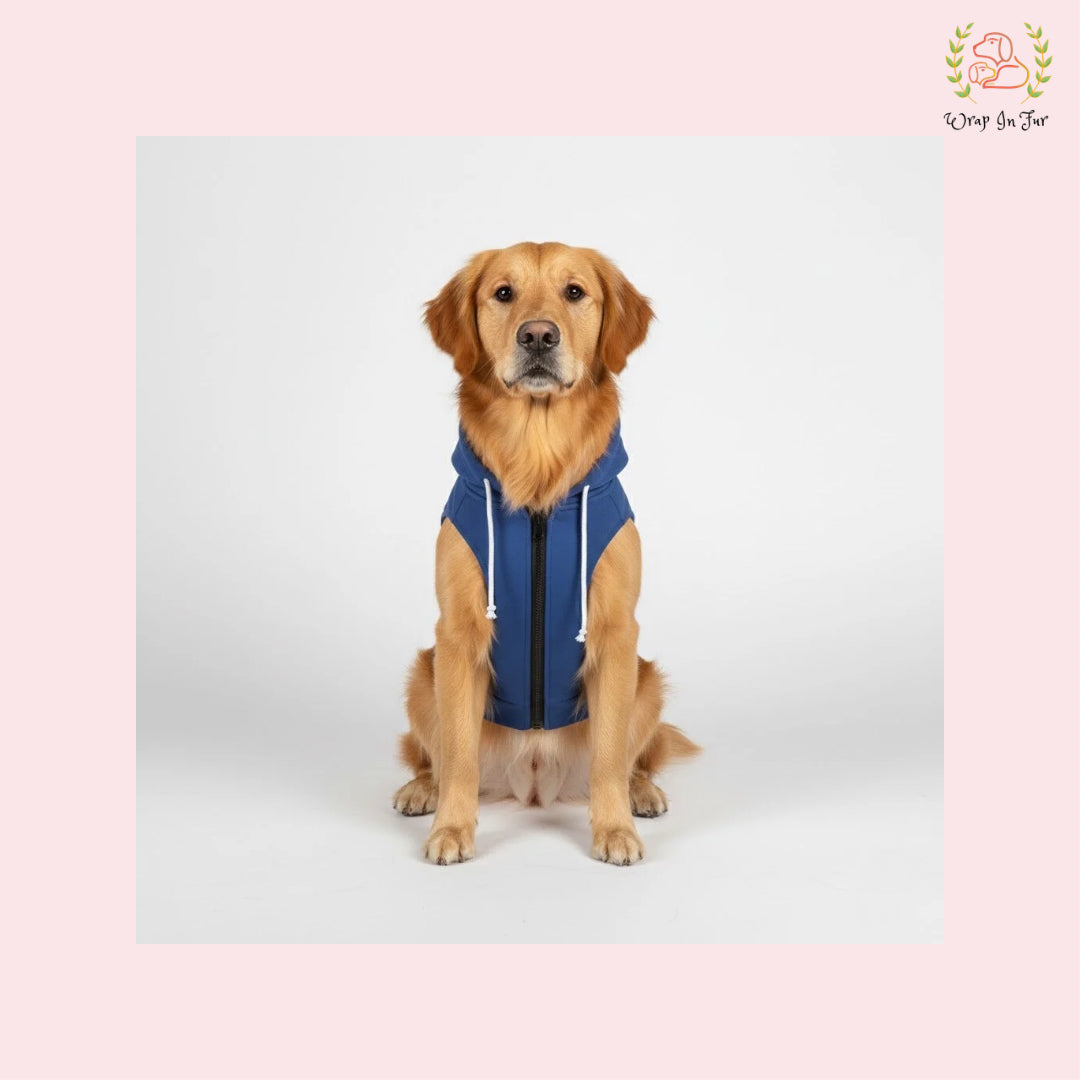 Blue Sleeveless Dog Winter Hoodie – Warm Fleece Winter Wear
