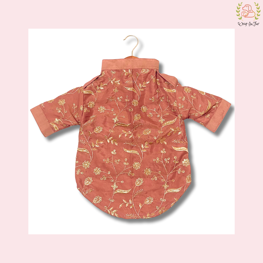 Brick Red Embroidered Dog Kurta - Royal Indian Dog Ethnic Wear Dress
