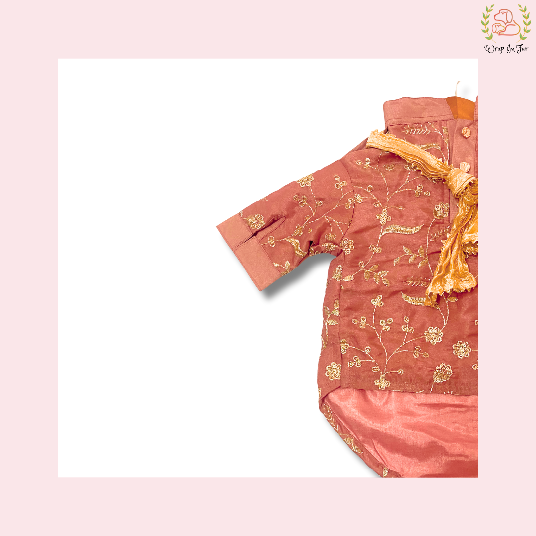 Brick Red Embroidered Dog Kurta - Royal Indian Dog Ethnic Wear Dress