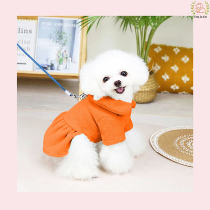 Bright Orange Winter Dog Frock – Cozy, Soft & Stylish 