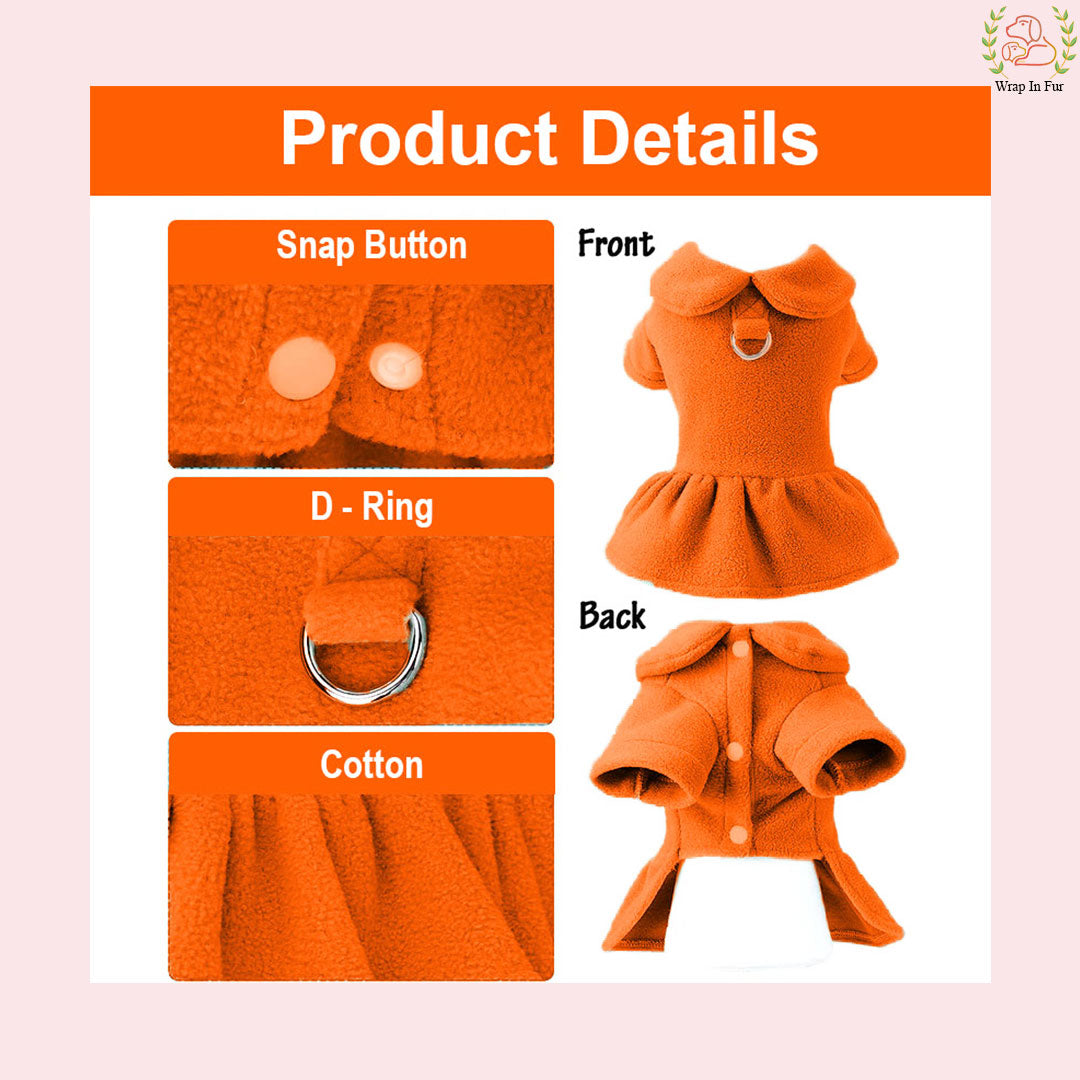 Bright Orange Winter Dog Frock – Cozy, Soft & Stylish