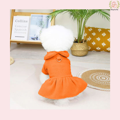 Bright Orange Winter Dog Frock – Cozy, Soft & Stylish