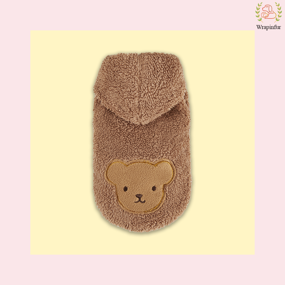 Brown Furry Teddy Dog Hoodie – Super Warm & Cute Winter Wear
