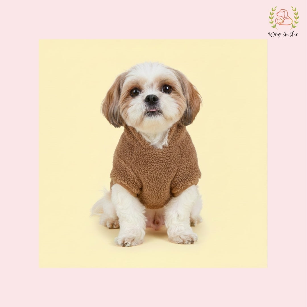 Brown Furry Teddy Dog Hoodie – Super Warm & Cute Winter Wear