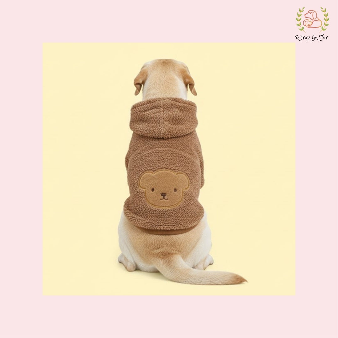 Brown Furry Teddy Dog Hoodie – Super Warm & Cute Winter Wear