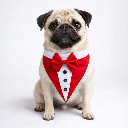 Vibrant Red Tuxedo Style Dog Bandana - Formal Wedding Accessory