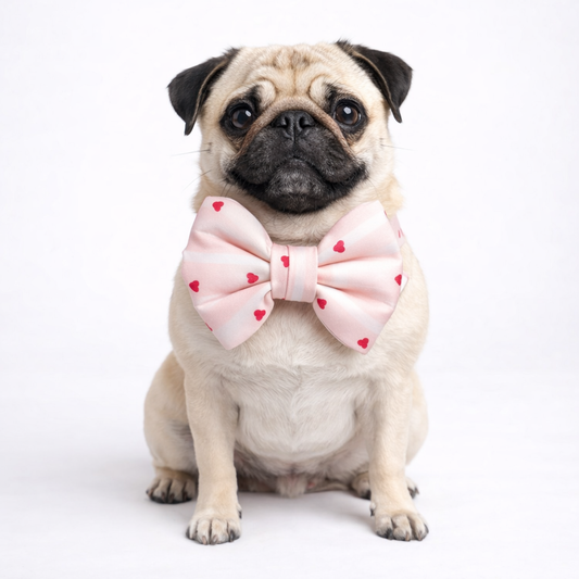 Heart Print Dog Bow - Festive Red & Black Holiday Dog Accessory