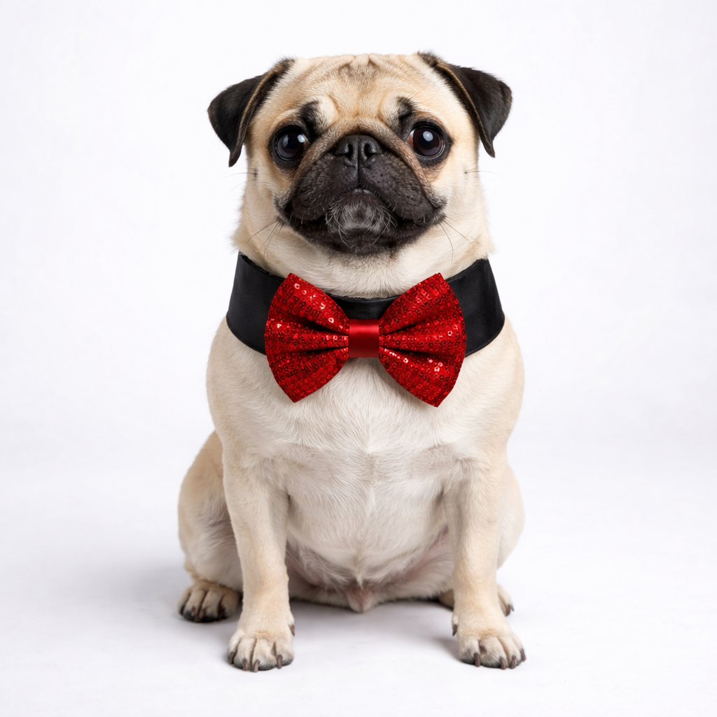 Red Sequin Dog Bow & Collar Set - Sparkling Holiday Pet Accessory