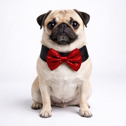 Red Sequin Dog Bow & Collar Set - Sparkling Holiday Pet Accessory