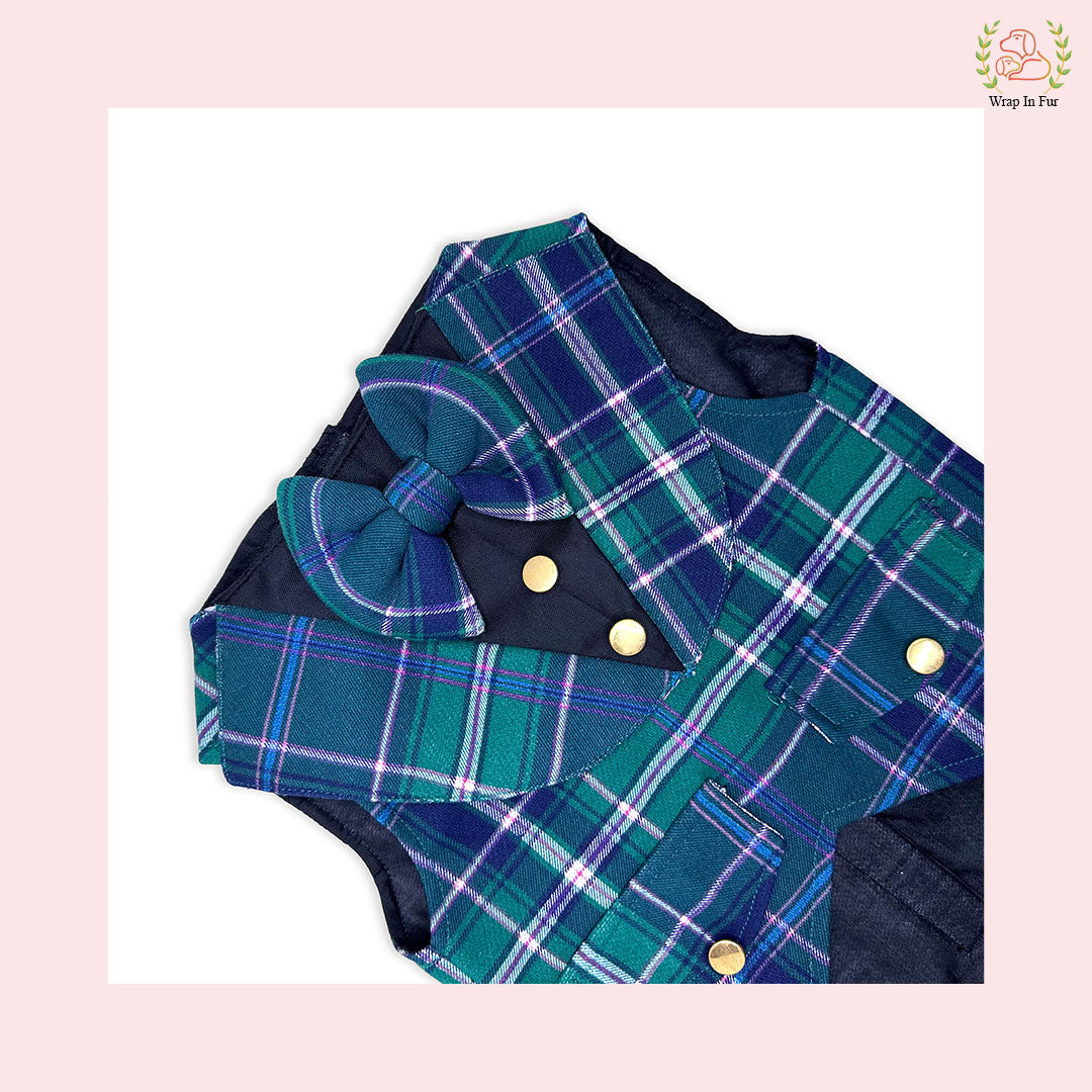Chic Green Plaid Dog Tuxedo Vest - Formal Wedding Suit