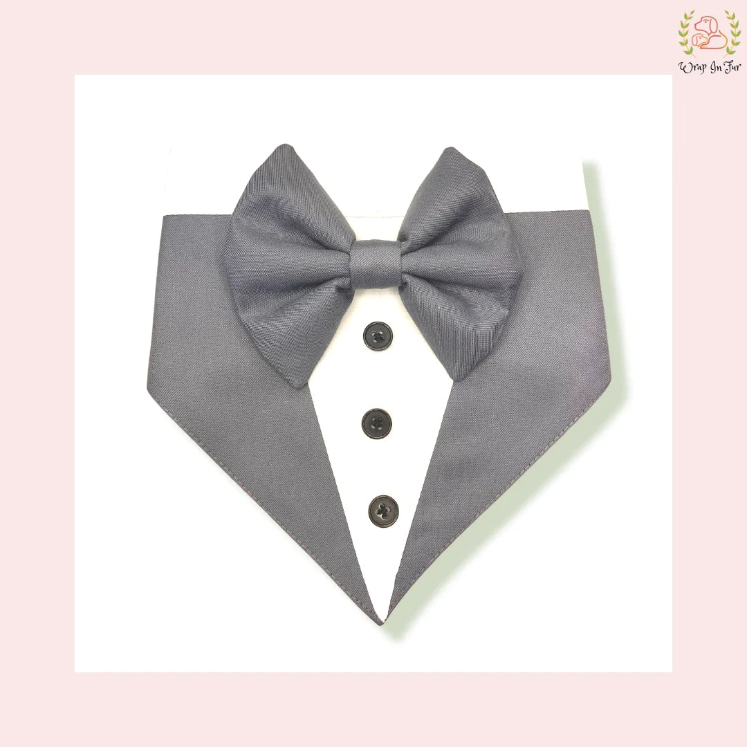 Chic Grey Tuxedo Style Dog Bandana - Formal Wedding Accessory