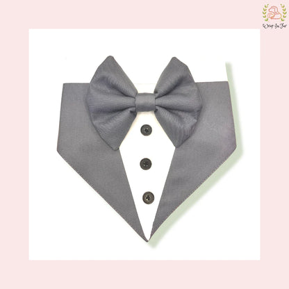 Chic Grey Tuxedo Style Dog Bandana - Formal Wedding Accessory