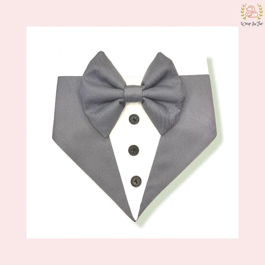 Chic Grey Tuxedo Style Dog Bandana - Formal Wedding Accessory