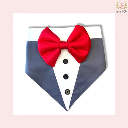 Chic Grey Tuxedo Style Dog Bandana - Formal Wedding Accessory