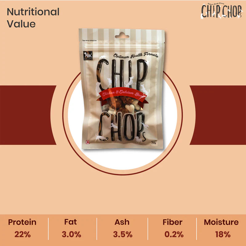 Chip Chops Chicken & Calcium Bone Dog Treats - 70g