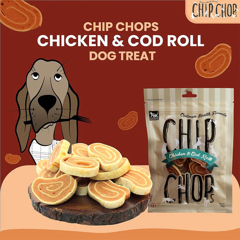Chip Chops Chicken & Codfish Roll Dog Treats - 70g