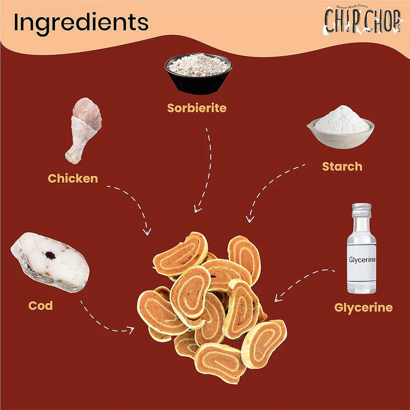 Chip Chops Chicken & Codfish Roll Dog Treats - 70g