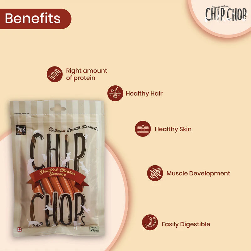 Chip Chops Devilled Chicken Sausage Dog Treats - 70g