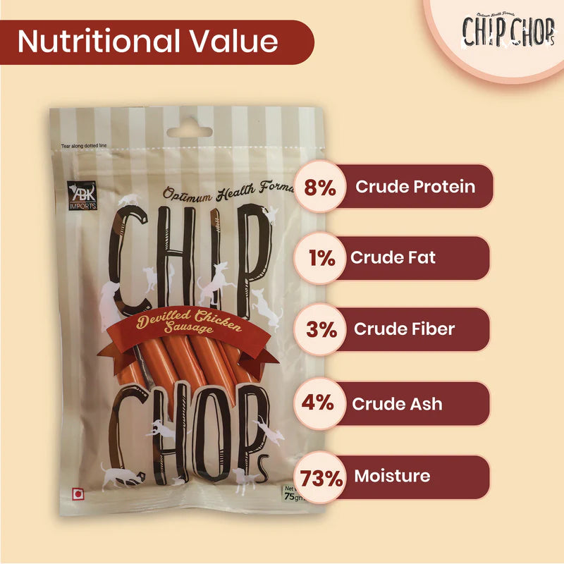 Chip Chops Devilled Chicken Sausage Dog Treats - 70g