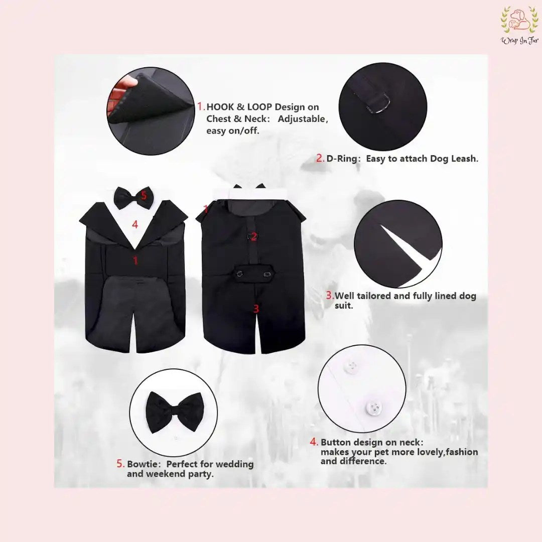 Classic Black Dog Tuxedo Suit - Formal Wedding Cape with Bow Tie