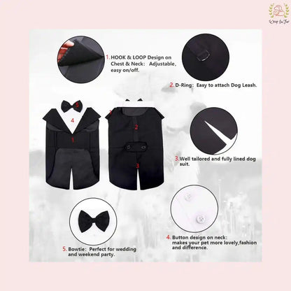 Classic Black Dog Tuxedo Suit - Formal Wedding Cape with Bow Tie