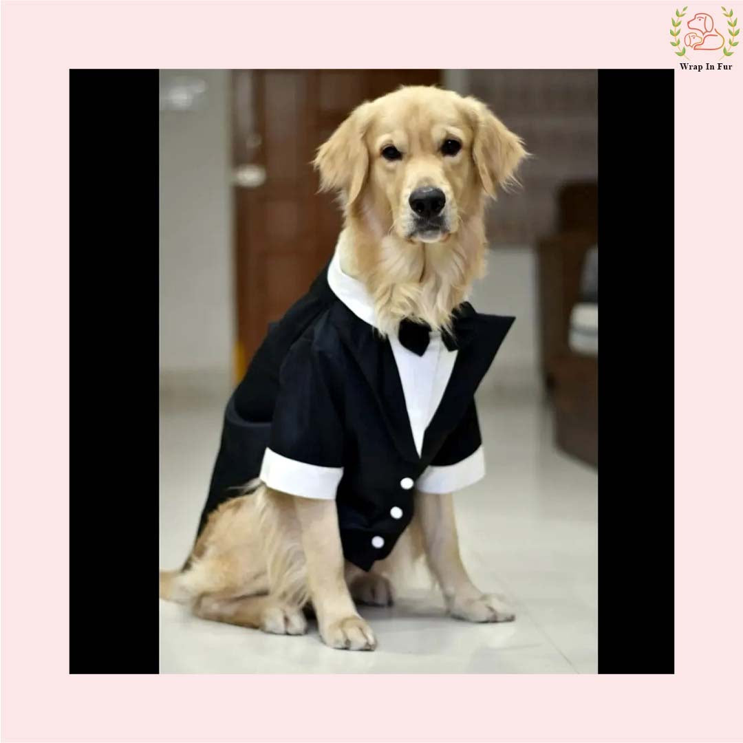 Classic Black Dog Tuxedo Suit - Formal Wedding Jacket with Bow Tie