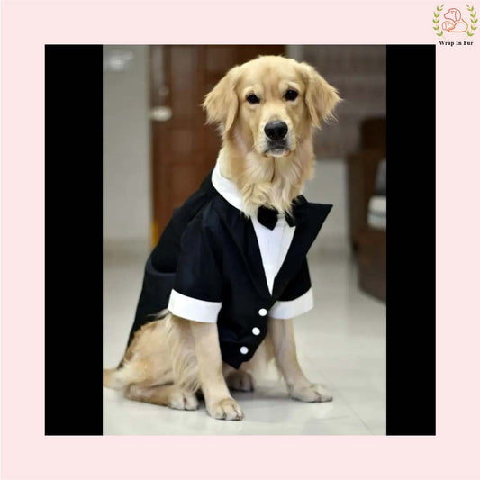 Classic Black Dog Tuxedo Suit - Formal Wedding Jacket with Bow Tie