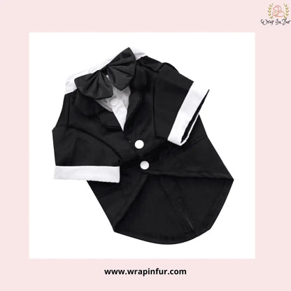 Classic Black Dog Tuxedo Suit - Formal Wedding Jacket with Bow Tie