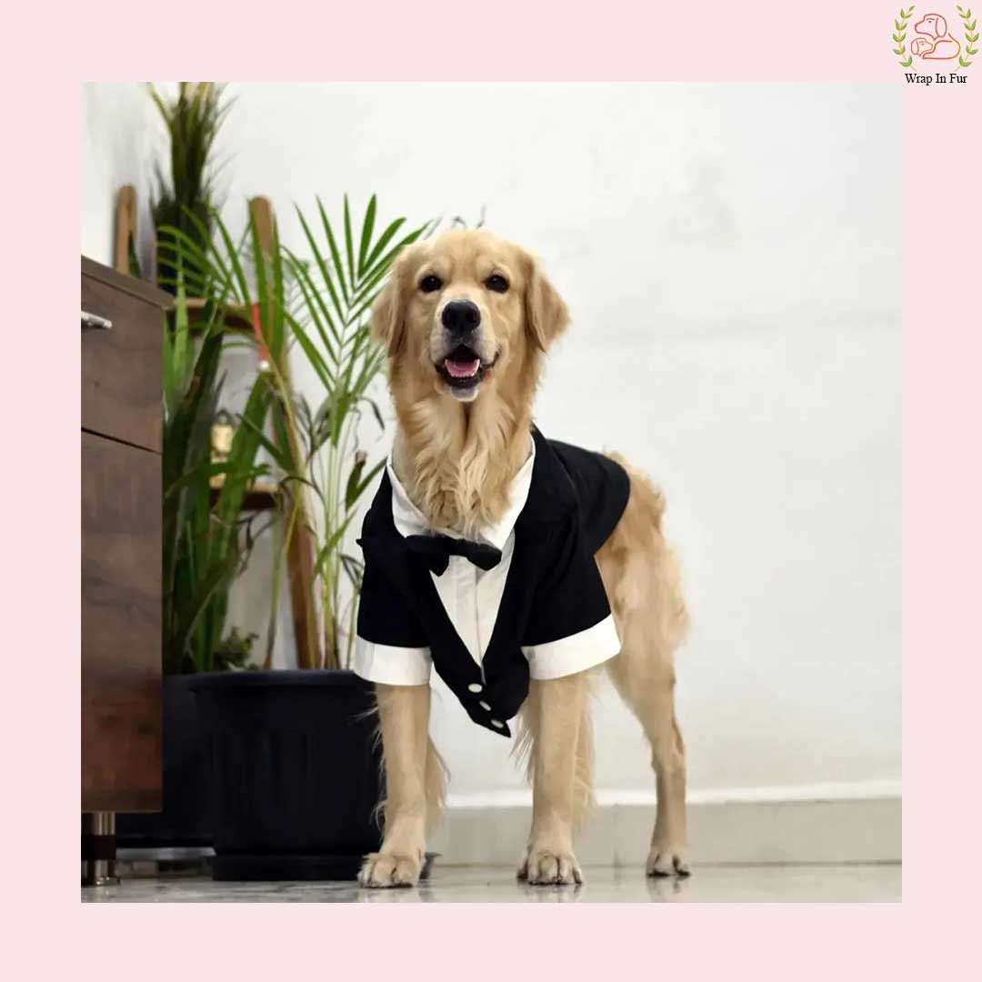 Classic Black Dog Tuxedo Suit - Formal Wedding Jacket with Bow Tie