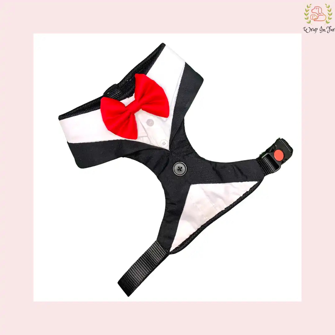 Classic Black Tuxedo-Style Dog Harness - Safe Formal Wedding Wear