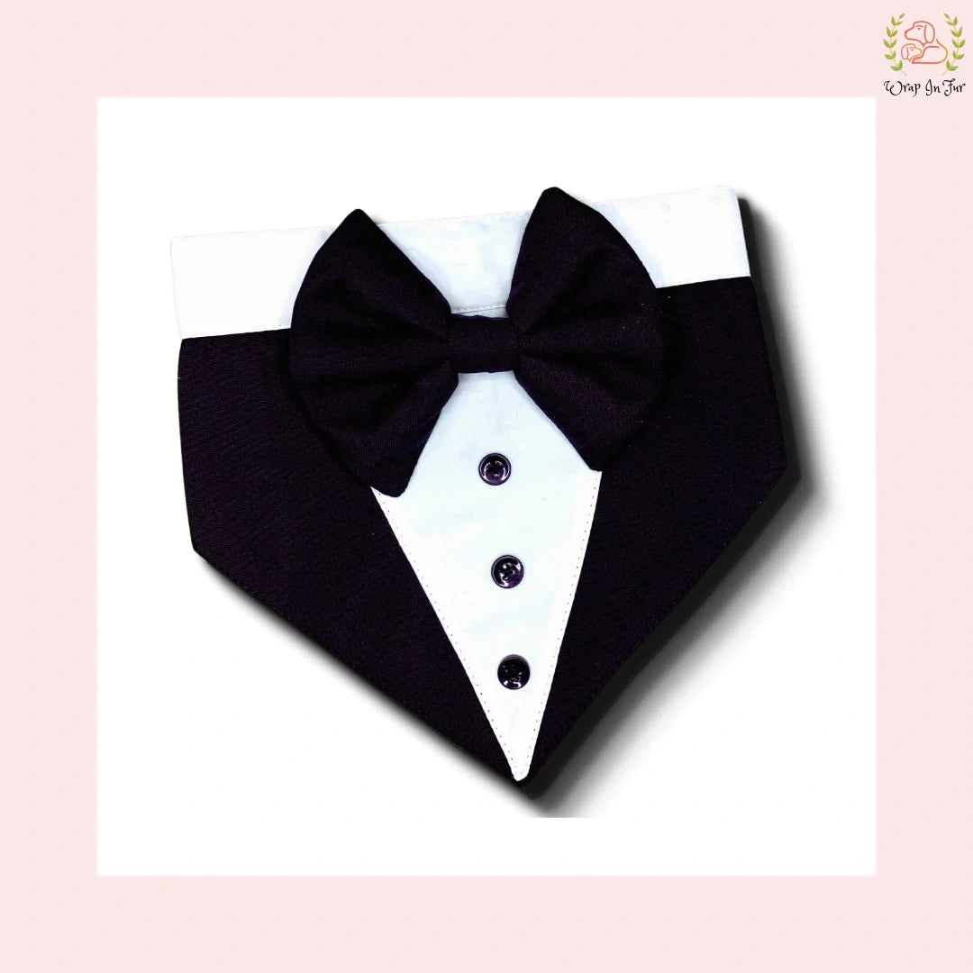 Classic Black Tuxedo Style Dog Bandana - Formal Wedding Accessory