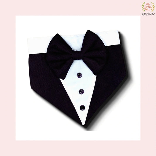 Classic Black Tuxedo Style Dog Bandana - Formal Wedding Accessory