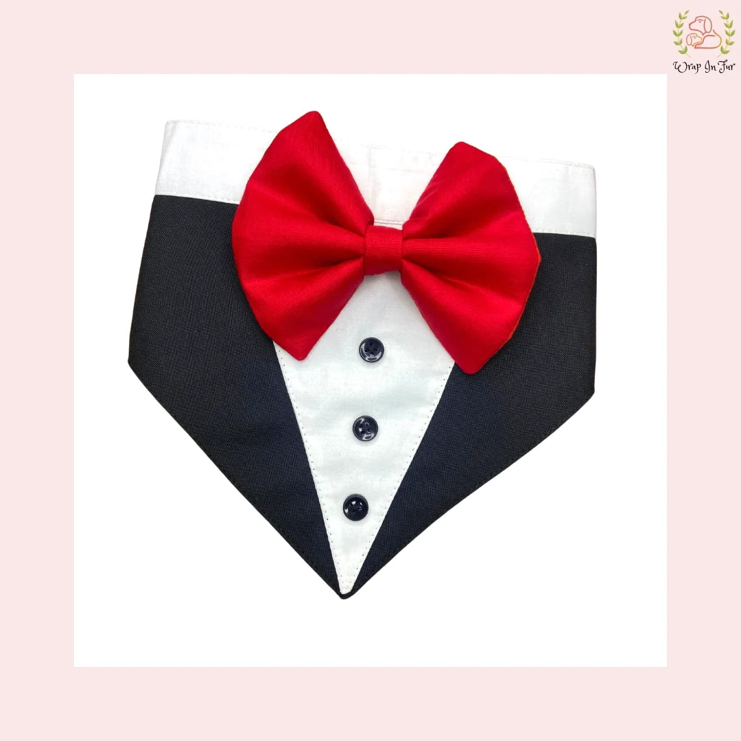 Classic Black Tuxedo Style Dog Bandana - Formal Wedding Accessory