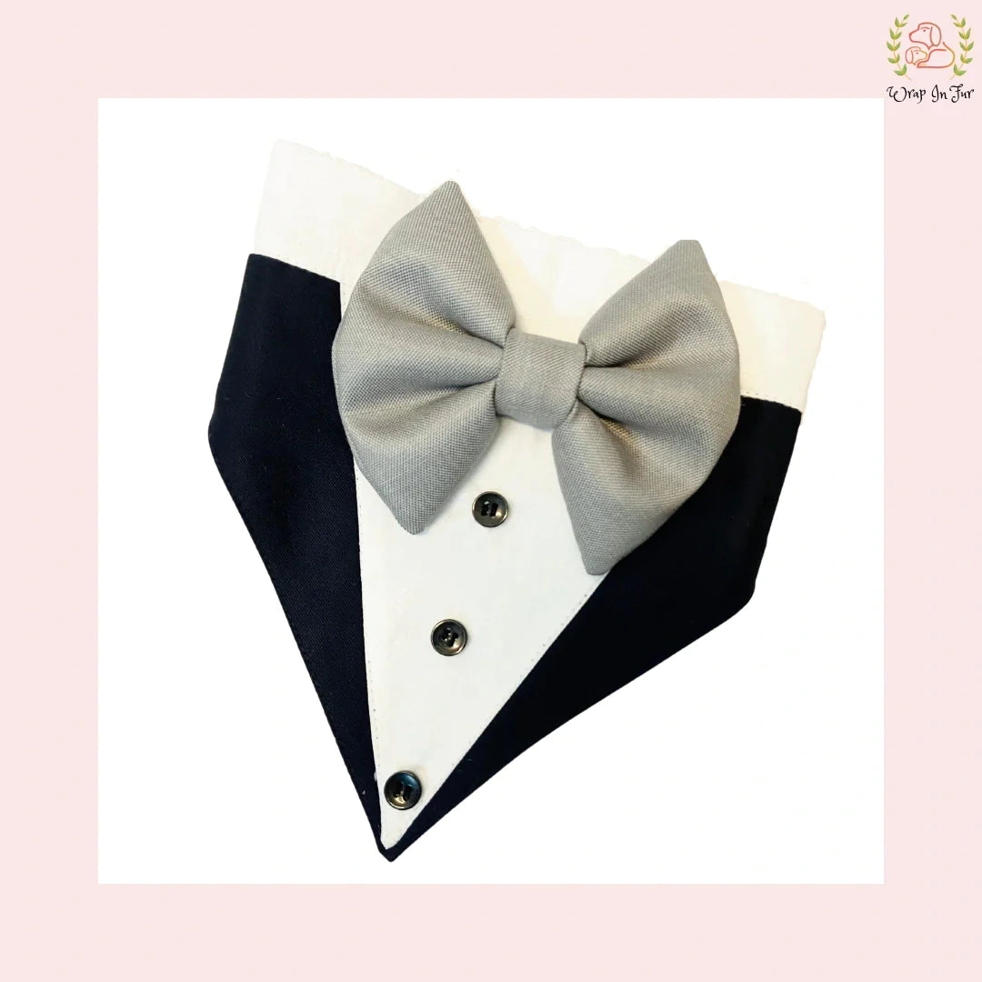 Classic Blue Grey Tuxedo Style Dog Bandana - Formal Wedding Accessory