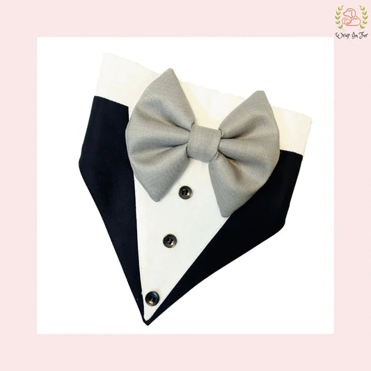 Classic Blue Grey Tuxedo Style Dog Bandana - Formal Wedding Accessory